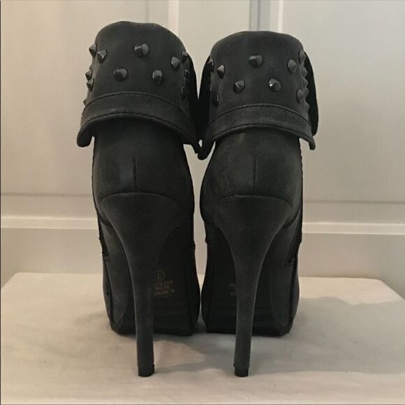 𝅺paprika Studded Lace Up Heeled Booties Gray 7 - Picture 4 of 6